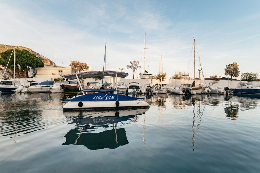 Nice: Private Sunset Tour on Solar Powered Boat - Mooring above clear water and the evening harbour